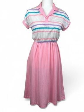 Pink Striped Polo Waist Dress